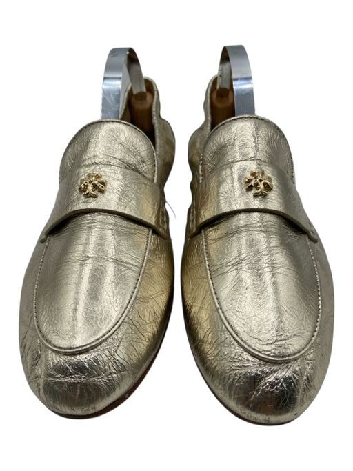 Tory Burch Shoe Size 6 Gold Leather Upper Metallic Logo Elastic Top Flat Loafers Gold / 6