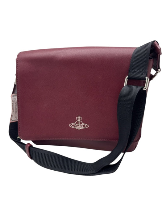 Vivienne Westwood Burgundy & Black Leather Crossbody Logo Messenger Bag Burgundy & Black / Medium