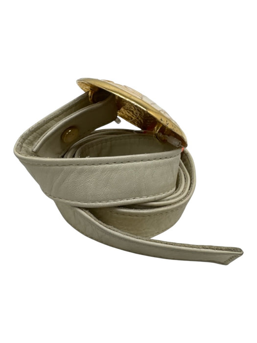 Alexis Kirk Cream & Gold Leather Enamel Leaves Adjustable Belts Cream & Gold / S/M