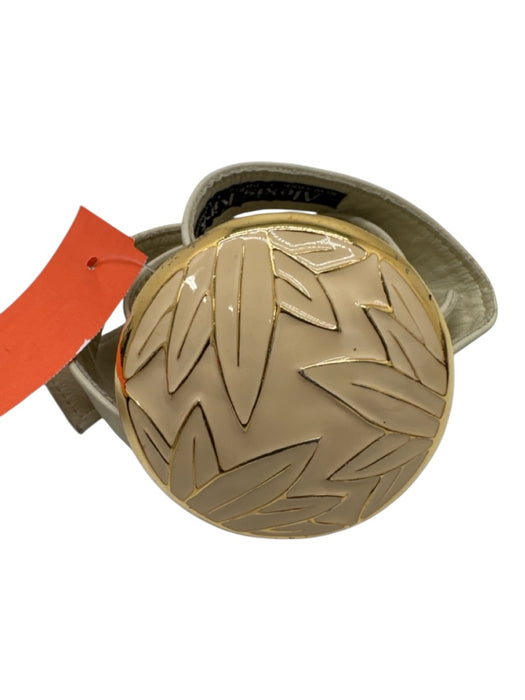 Alexis Kirk Cream & Gold Leather Enamel Leaves Adjustable Belts Cream & Gold / S/M