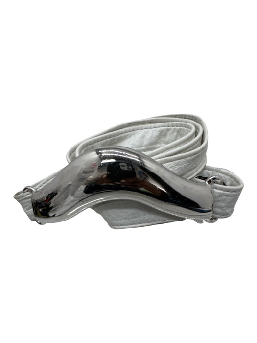 Alexis Kirk White Leather silver tone hardware Abstract Buckle Adjustable Belts White / S/M