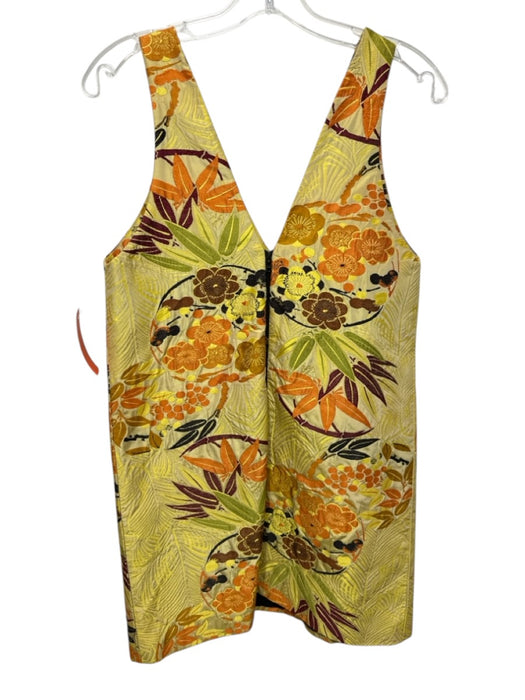 Haus Alkire Size 2 Yellow, Orange, Brown Silk Brocade Floral V Neck Shift Dress Yellow, Orange, Brown / 2
