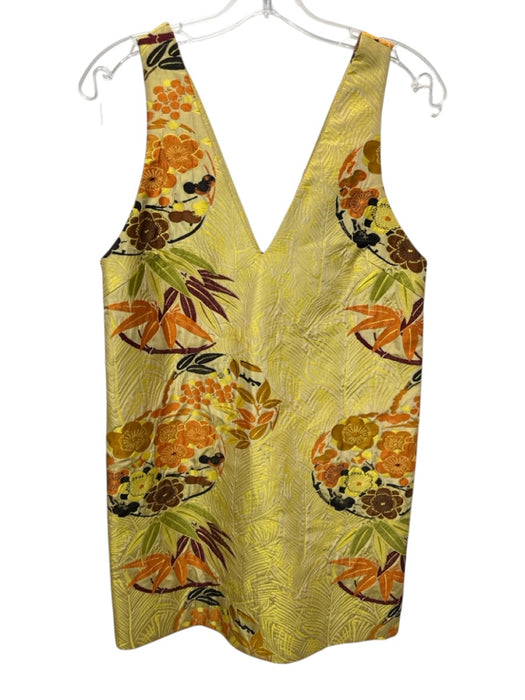 Haus Alkire Size 2 Yellow, Orange, Brown Silk Brocade Floral V Neck Shift Dress Yellow, Orange, Brown / 2