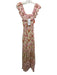 barok Size S Beige & Pink Cotton Lace Accents Floral Ruffle Trim Maxi Dress Beige & Pink / S