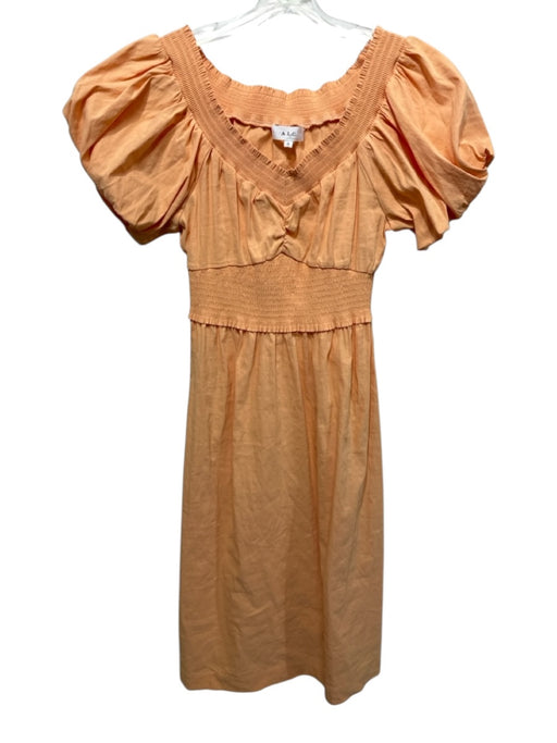 A.L.C. Size 10 Orange Linen Blend Empire Waist Smocked Waist Midi Dress Orange / 10