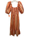 Charlie Holiday Size 6 Orange Linen & Cotton Stripe Smocked Bodice Midi Dress Orange / 6