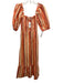 Charlie Holiday Size 6 Orange Linen & Cotton Stripe Smocked Bodice Midi Dress Orange / 6