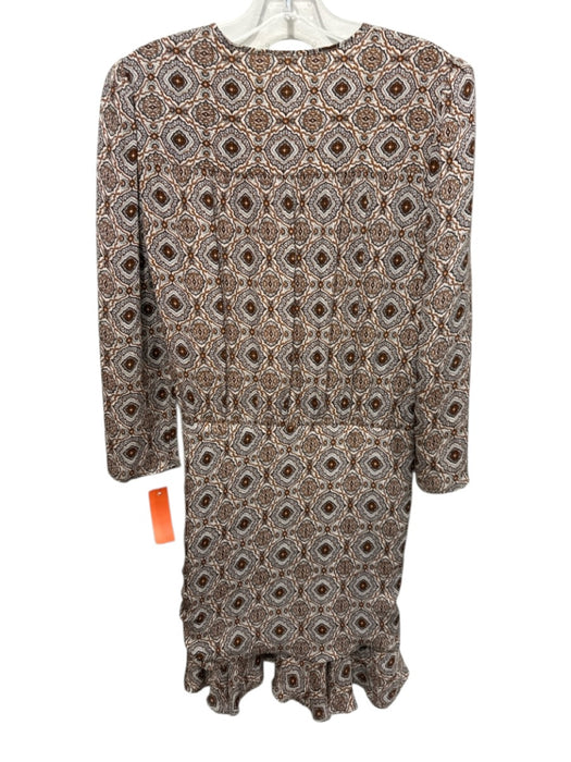 Veronica Beard Size 6 Beige, Brown, Orange Silk Surplice Ruched Mini Dress Beige, Brown, Orange / 6