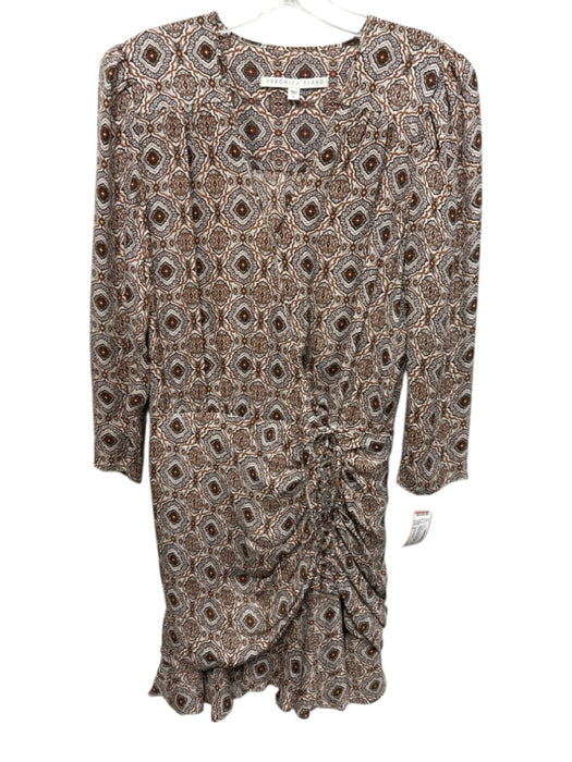 Veronica Beard Size 6 Beige, Brown, Orange Silk Surplice Ruched Mini Dress Beige, Brown, Orange / 6