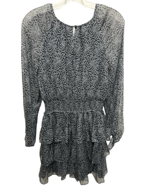 Cinq a Sept Size 2 Black & Beige Silk Keyhole floral outline Tiered Mini Dress Black & Beige / 2