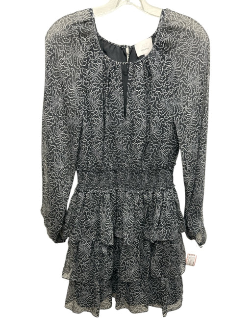 Cinq a Sept Size 2 Black & Beige Silk Keyhole floral outline Tiered Mini Dress Black & Beige / 2