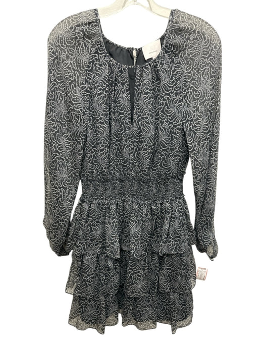 Cinq a Sept Size 2 Black & Beige Silk Keyhole floral outline Tiered Mini Dress Black & Beige / 2