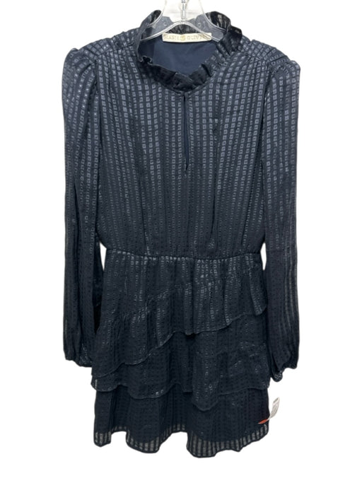 Marie Oliver Size XS Navy Blue Silk Blend Elastic Waist Squares Tiered Dress Navy Blue / XS