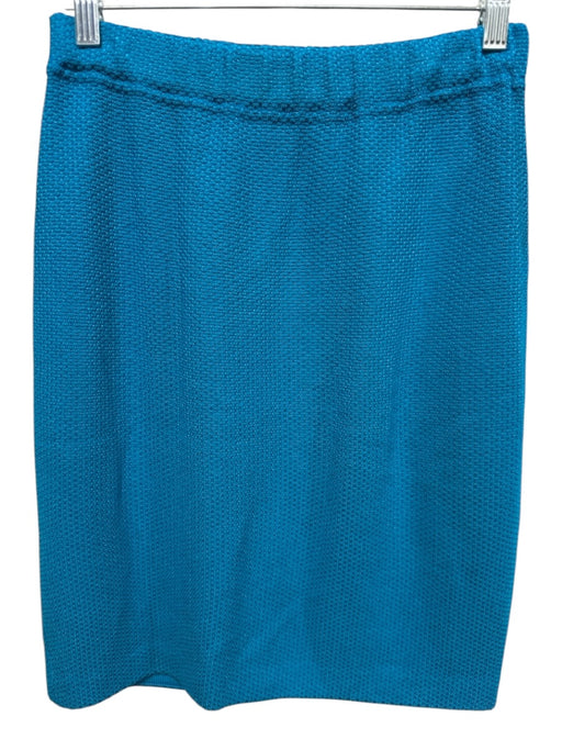 St John Size 2 Teal Blue Wool Blend Knit Elastic Waist Pencil Skirt Teal Blue / 2