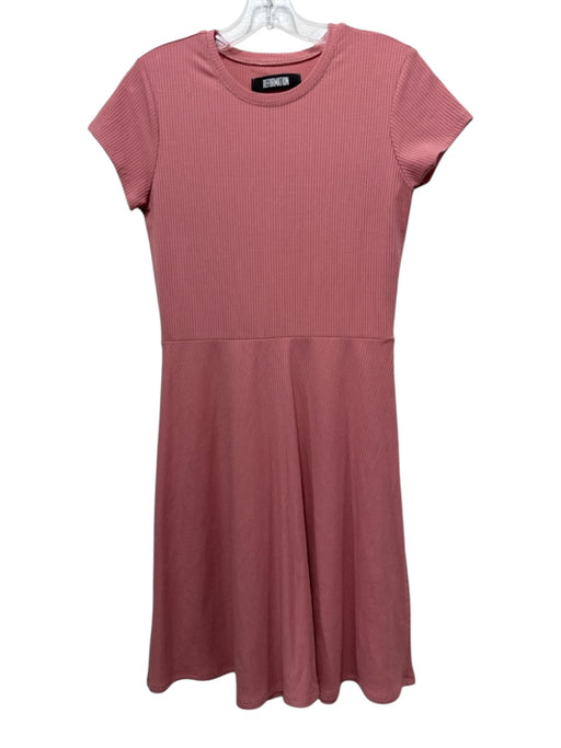Reformation Size M Dusty Pink Tencel Blend Short Sleeve Ribbed Round Neck Dress Dusty Pink / M