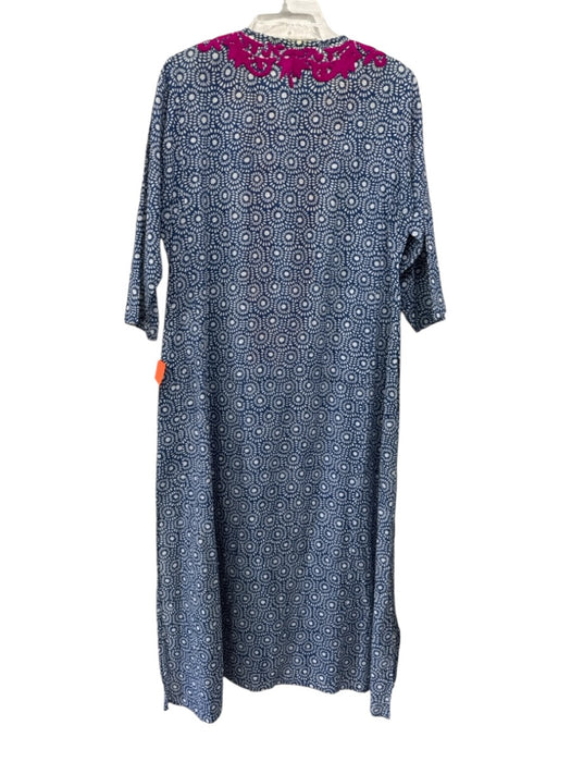 Roberta Roller Rabbit Size S Blue, Fuchsia & White Cotton Long Sleeve Maxi Dress Blue, Fuchsia & White / S