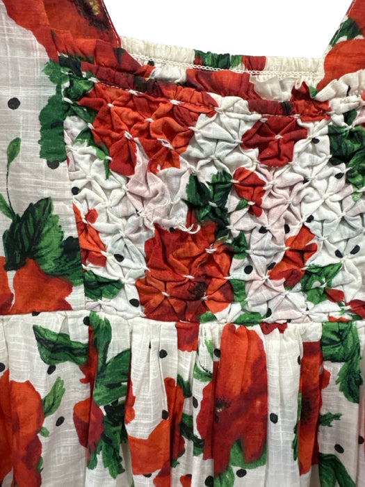 Maeve Size XS White, Red & Green Cotton Short Puff Sleeve Floral Smock Top Dress White, Red & Green / XS