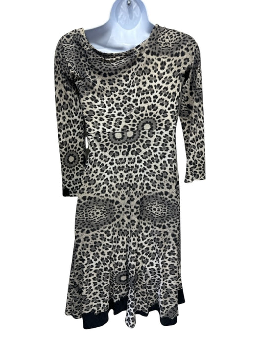 Roberto Cavalli Size M Cream & Black No Fabric Tag Long Sleeve Cheetah Dress Cream & Black / M