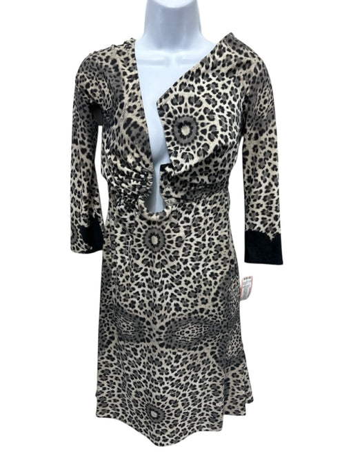 Roberto Cavalli Size M Cream & Black No Fabric Tag Long Sleeve Cheetah Dress Cream & Black / M
