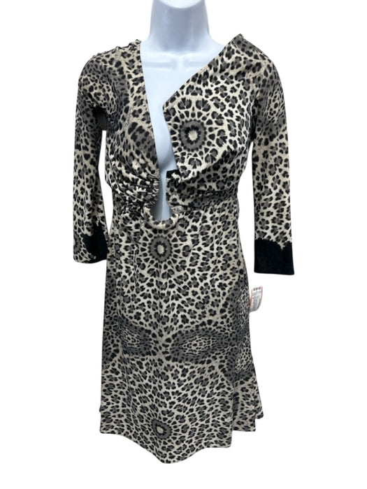 Roberto Cavalli Size M Cream & Black No Fabric Tag Long Sleeve Cheetah Dress Cream & Black / M