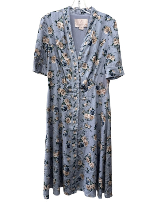 Gal Meets Glam Size 10 Light Blue, Blue & Cream Polyester Satin Floral Dress Light Blue, Blue & Cream / 10