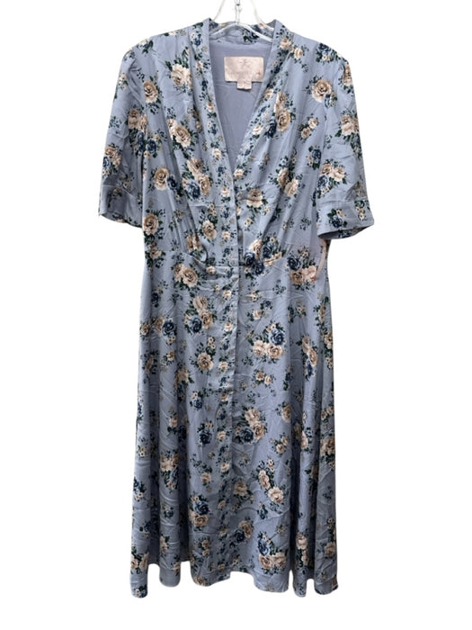 Gal Meets Glam Size 10 Light Blue, Blue & Cream Polyester Satin Floral Dress Light Blue, Blue & Cream / 10