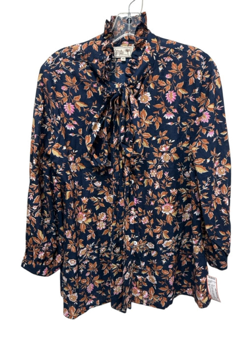 Mille Resort & Travel Size XS Navy, brown & pink Cotton & Acetate Floral Top Navy, brown & pink / XS