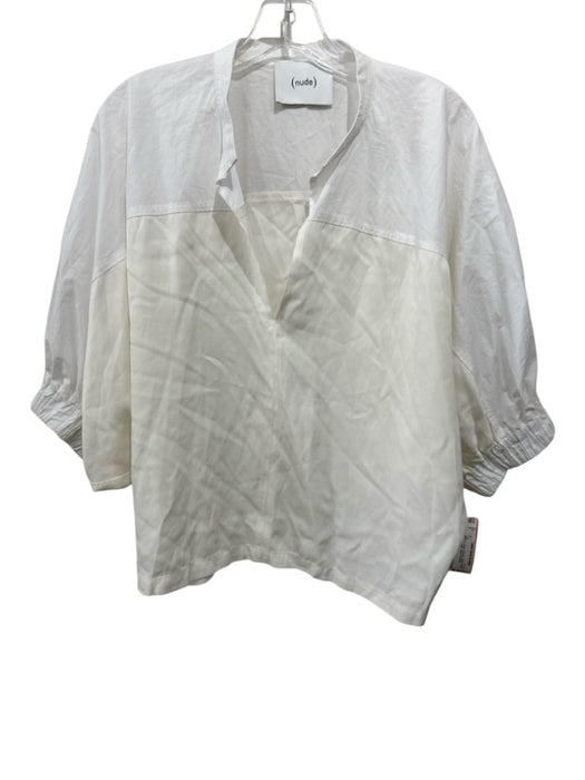 Nude Size 42 / S White & Cream Viscose Dolman Sleeve V Neck Collar Wide Top White & Cream / 42 / S