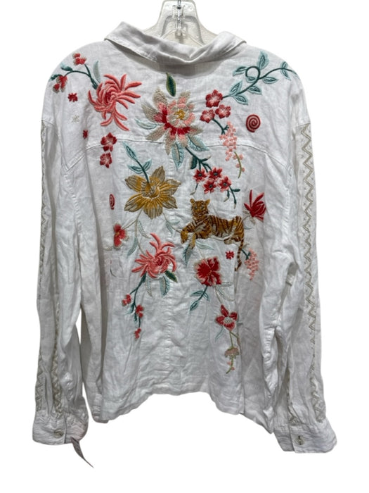 Johnny Was Size XL White, Orange & Multi Print Linen Long Sleeve Top White, Orange & Multi Print / XL