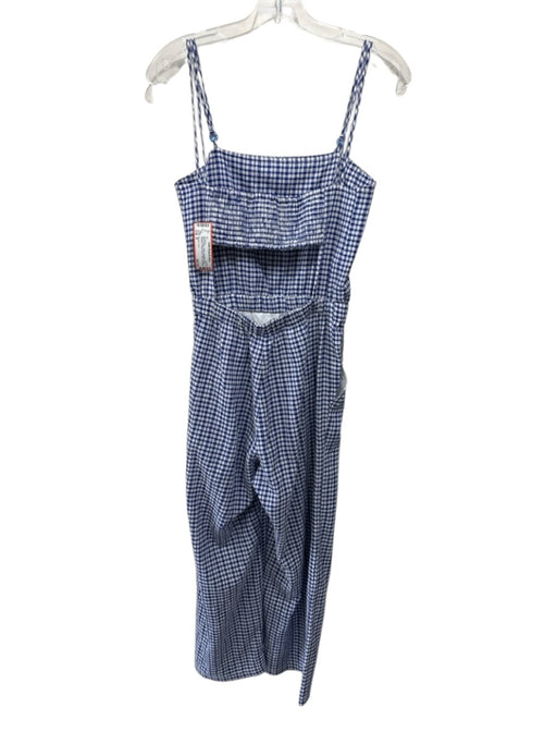 Bimba Y Lola Size S Blue & White Cotton Spaghetti Strap Gingham Capri Jumpsuit Blue & White / S