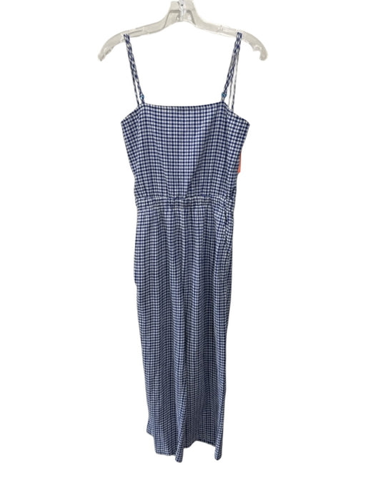 Bimba Y Lola Size S Blue & White Cotton Spaghetti Strap Gingham Capri Jumpsuit Blue & White / S