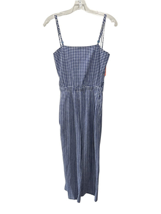 Bimba Y Lola Size S Blue & White Cotton Spaghetti Strap Gingham Capri Jumpsuit Blue & White / S