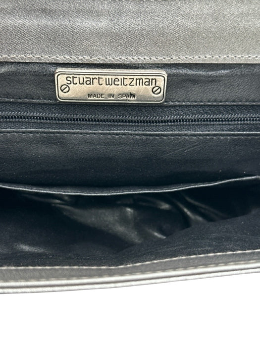 Stuart Weitzman Silver Leather Embroidered Rounded Rhinestone Design Bag Silver / Small