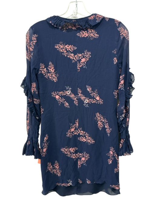 Derek Lam Size 00 Navy, Pink & White Viscose Blend Chiffon Floral Print Dress Navy, Pink & White / 00