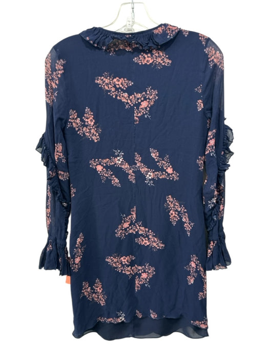 Derek Lam Size 00 Navy, Pink & White Viscose Blend Chiffon Floral Print Dress Navy, Pink & White / 00
