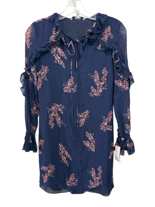 Derek Lam Size 00 Navy, Pink & White Viscose Blend Chiffon Floral Print Dress Navy, Pink & White / 00
