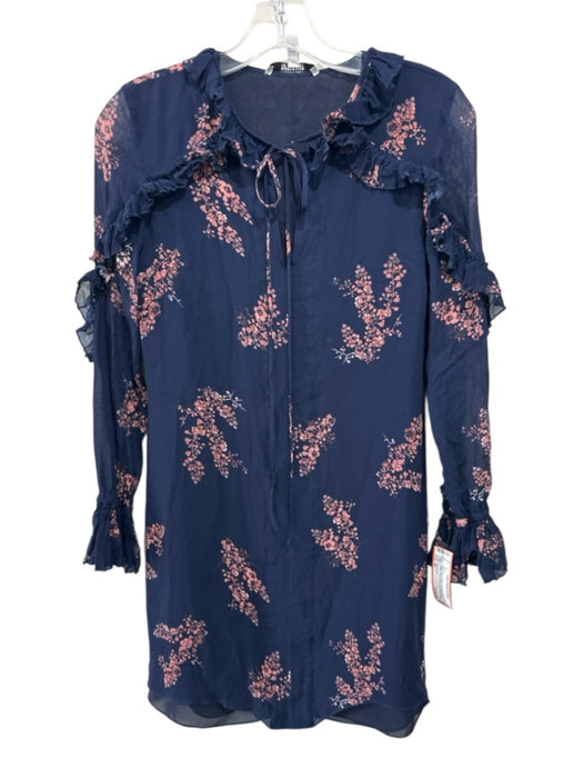Derek Lam Size 00 Navy, Pink & White Viscose Blend Chiffon Floral Print Dress Navy, Pink & White / 00