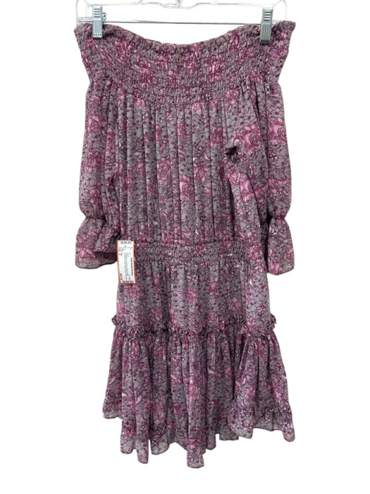 Misa Size S Pink & gray Viscose Floral Off the Shoulder Smock Detail Dress Pink & gray / S