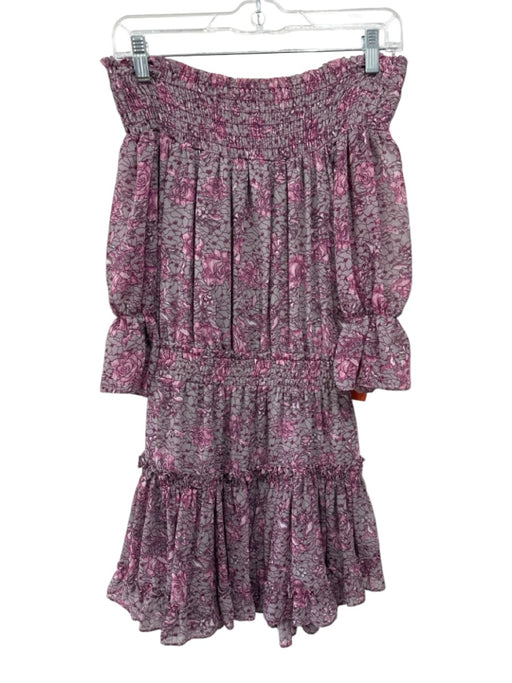 Misa Size S Pink & gray Viscose Floral Off the Shoulder Smock Detail Dress Pink & gray / S