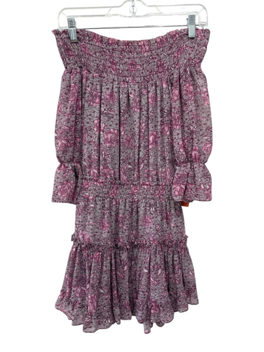 Misa Size S Pink & gray Viscose Floral Off the Shoulder Smock Detail Dress Pink & gray / S