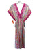 Bella Tu Size S Pink, Aqua & Multi Print Viscose Cap Sleeve Double V neck Dress Pink, Aqua & Multi Print / S