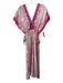 Bella Tu Size S Pink, Aqua & Multi Print Viscose Cap Sleeve Double V neck Dress Pink, Aqua & Multi Print / S