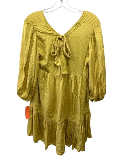 Cleobella Size S Golden Yellow Viscose 1/2 Balloon Sleeve Double V Neck Dress Golden Yellow / S