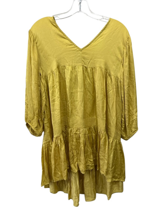 Cleobella Size S Golden Yellow Viscose 1/2 Balloon Sleeve Double V Neck Dress Golden Yellow / S