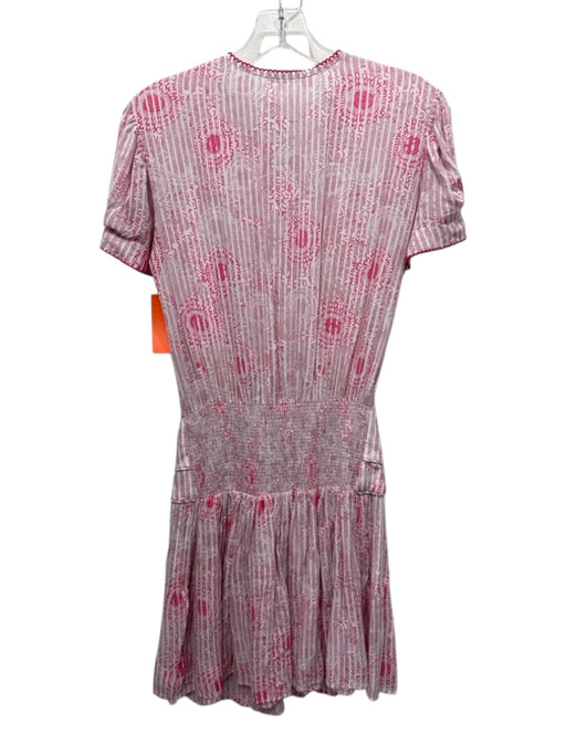 Poupette St. Barth Size S Pink & White Cotton Short Sleeve Abstract Print Dress Pink & White / S