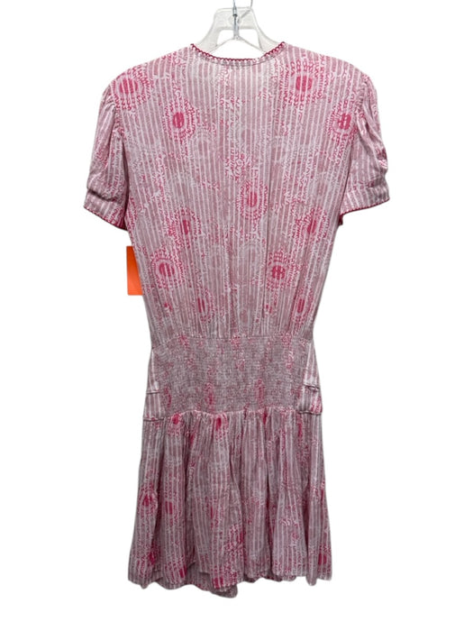Poupette St. Barth Size S Pink & White Cotton Short Sleeve Abstract Print Dress Pink & White / S