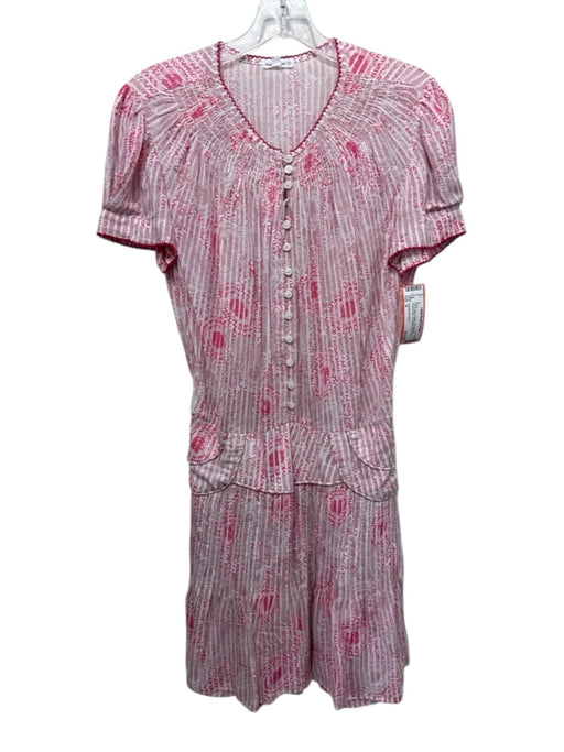 Poupette St. Barth Size S Pink & White Cotton Short Sleeve Abstract Print Dress Pink & White / S