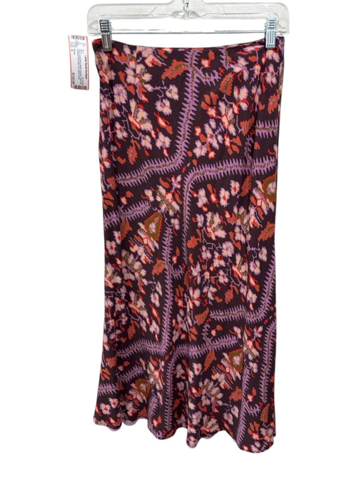 Rhode Size 4 Plum, Lavender & Multi Viscose Side Zip Abstract Print Skirt Plum, Lavender & Multi / 4