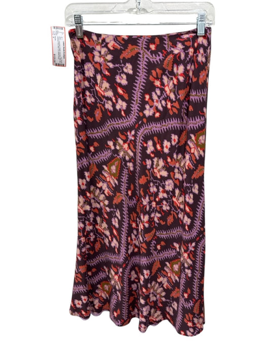Rhode Size 4 Plum, Lavender & Multi Viscose Side Zip Abstract Print Skirt Plum, Lavender & Multi / 4