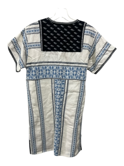 Sea New York Size 2 Blue, Black & White Cotton & Linen Short Sleeve V Neck Dress Blue, Black & White / 2